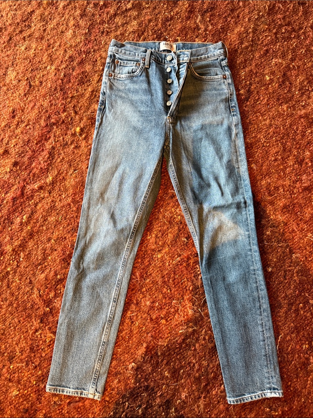 Agolde High-Rise Button-Fly Jeans — Light Blue Wash
